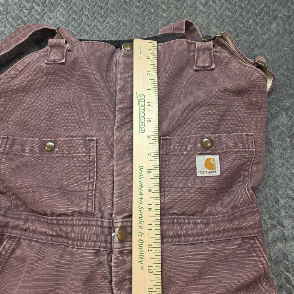 Vintage Carhartt WR027 Women's 6x30 Dark Plum Insulated Bib Overalls Distressed - Picture 12 of 15
